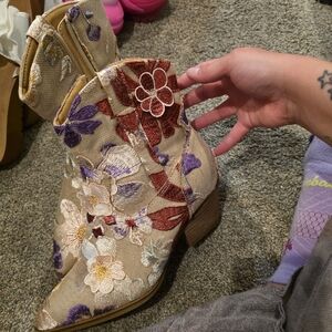 Embroidered Floral Ankle Boots